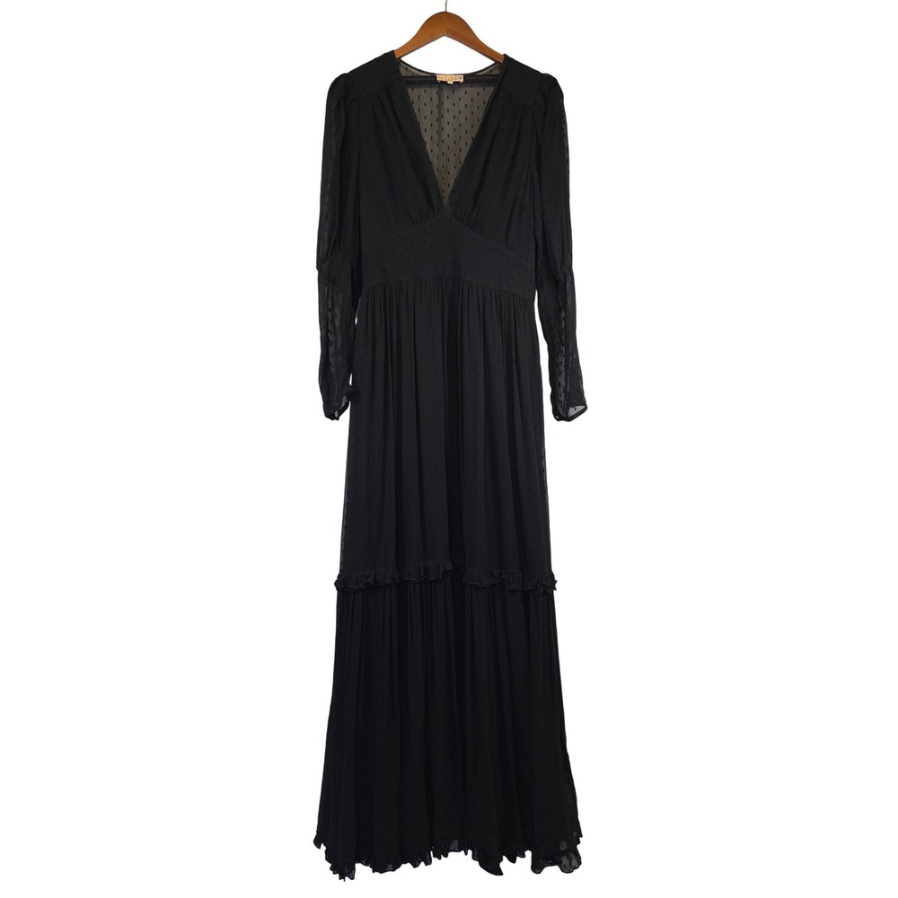 By TiMo Long Sleeve Tiered Maxi Dress M Black Fairy Goth Victorian Witchy